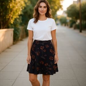 Saks Fifth Avenue Floral Black Faux Wrap Skirt
